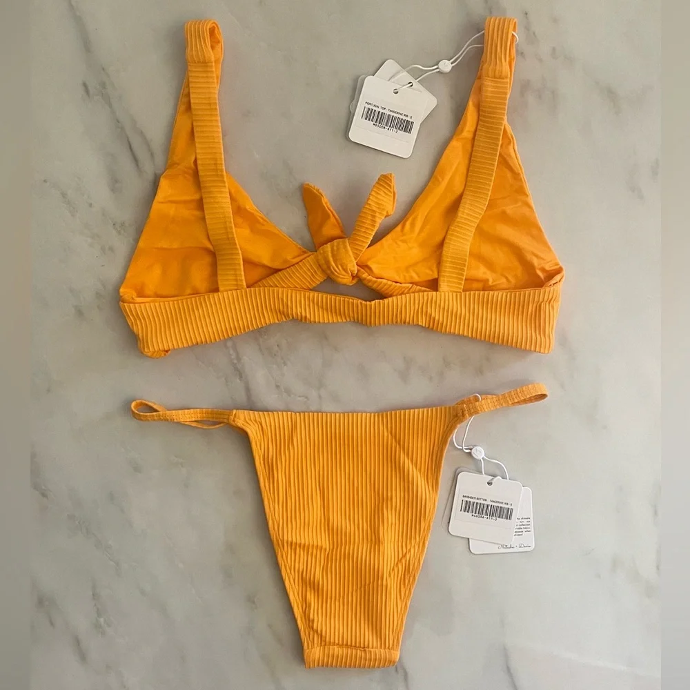MONDAY SWIMWEAR Portugal Top + Barbados Bottom in Tangerine Rib